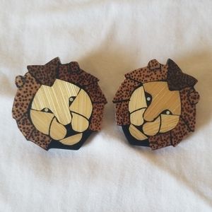 Lion Head Wood Earrings
